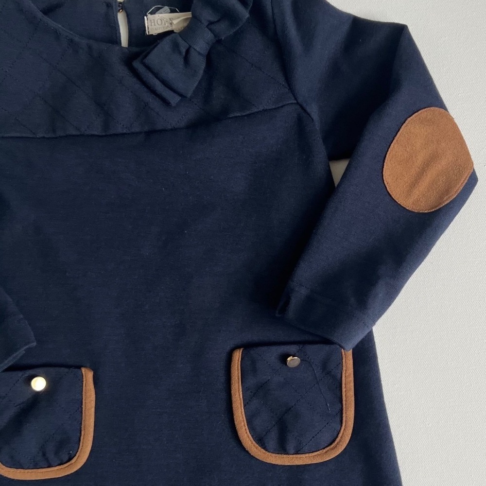 Hope & Henry Girls Navy Blue Quilted Dress with Elbow Patches Size 4 - Picture 3 of 8